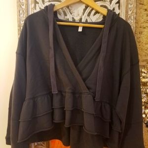 Free People Side Swept Ruffle French Terry Hoodie